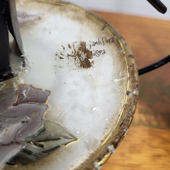 Vintage Pair of Porcelian and Metal Hand Painted Floral Candle Holders - Picture 6 of 17